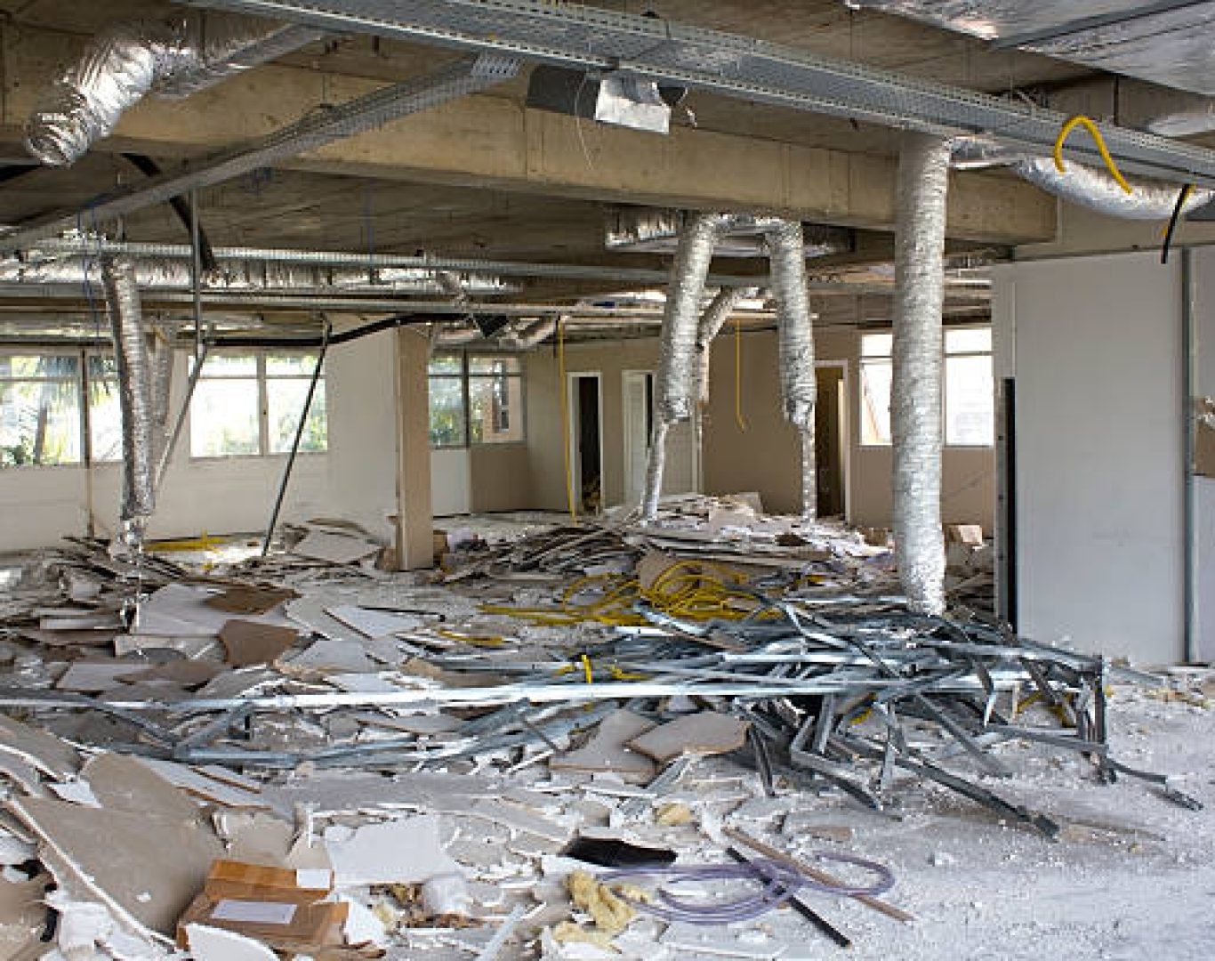 Office Demolition team in King of Prussia, PA removing interior framing from a vacant suite